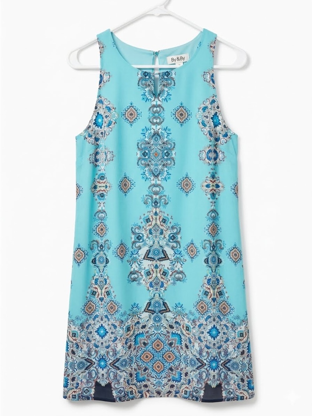 by & by Aqua Tile-Print Sleeveless Shift Dress